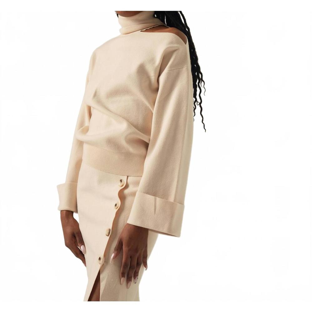 NEW LENA open shoulder long sleeve sweater in beige